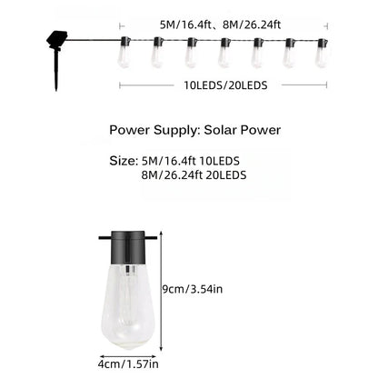 1 ud. de guirnaldas de luces solares, luces impermeables para jardín exterior, jardín, terraza, balcón, camping, fiesta, decoración retro, luces de hadas