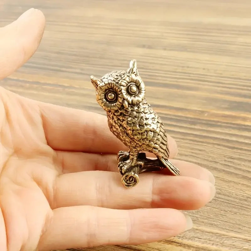 Statue de chat hibou en cuivre et laiton massif, ornements créatifs d'animaux de bureau, décoration de maison, collection, ornement mignon