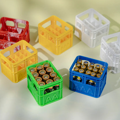 3D Printed Beer Crate Style Stackable Battery Storage Box | AA AAA 18650 21700 9V Organizer