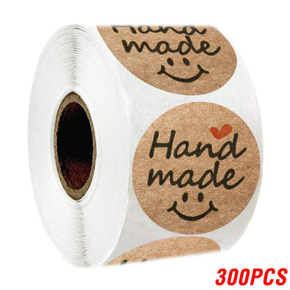 Vintage Kraft Paper Stickers | Handmade With Love Thank You Labels for Packaging and Gifts