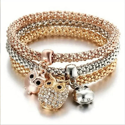 Rose Gold Plating Silver Color Chain Charm Bangle Jewelry Set