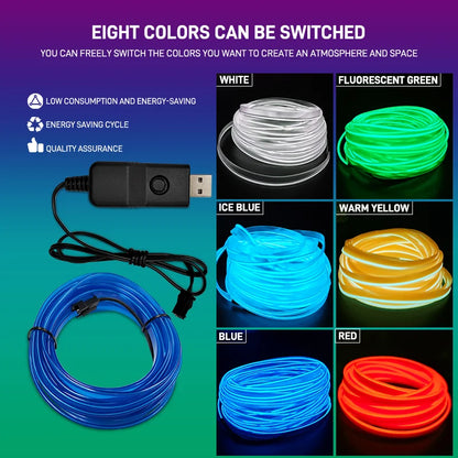 Car Interior EL Wire Neon Strip Lights | DIY Flexible Atmosphere LED Lamp for Dashboard