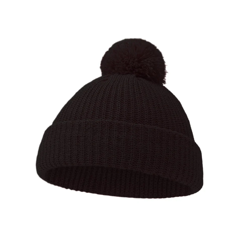 Solid Pom Knitted Baby Beanie | Newborn Infant Winter Hat