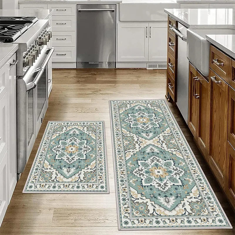 VIKAMA1/2PCS Tapis de sol de cuisine bohèmes antidérapants lavables Tapis de porte de salle de bain Tapis de sol de couloir Tapis de décoration intérieure