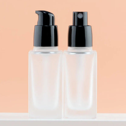 15/30ml Empty Pump Bottle Glass Liquid Foundation Container | Transparent Square Refillable Travel Bottle