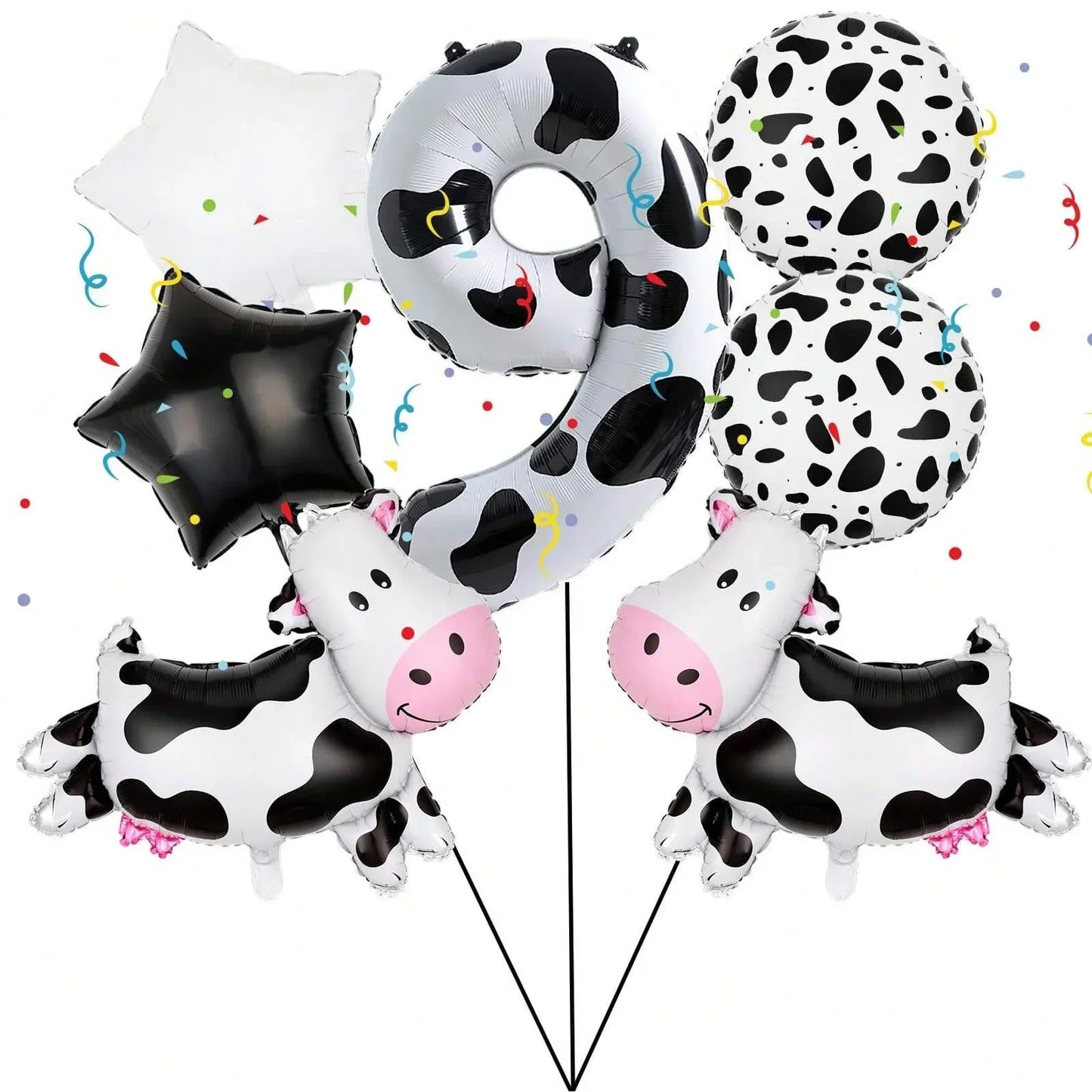 7pcs Cow Print Number Balloon Set | Farm Animal Birthday Party Decoration