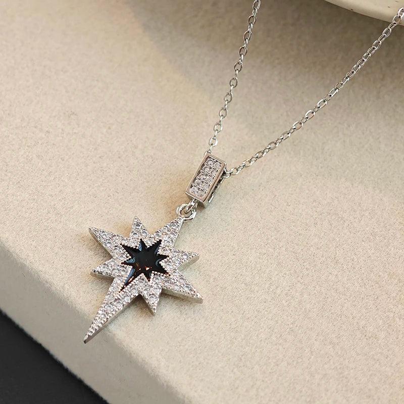 316L Stainless Steel Star Pendant Necklace | Shiny Zircon Jewelry for Women