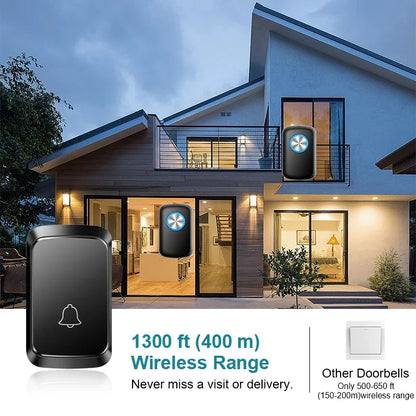 Wireless Smart Doorbell 300M Range Plug In 60 Melodies LED Light Volume Control