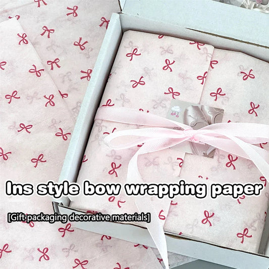 10 Pink Bow Snow Pear Wrapping Paper Sheets | Handmade Flower Bouquet Packaging