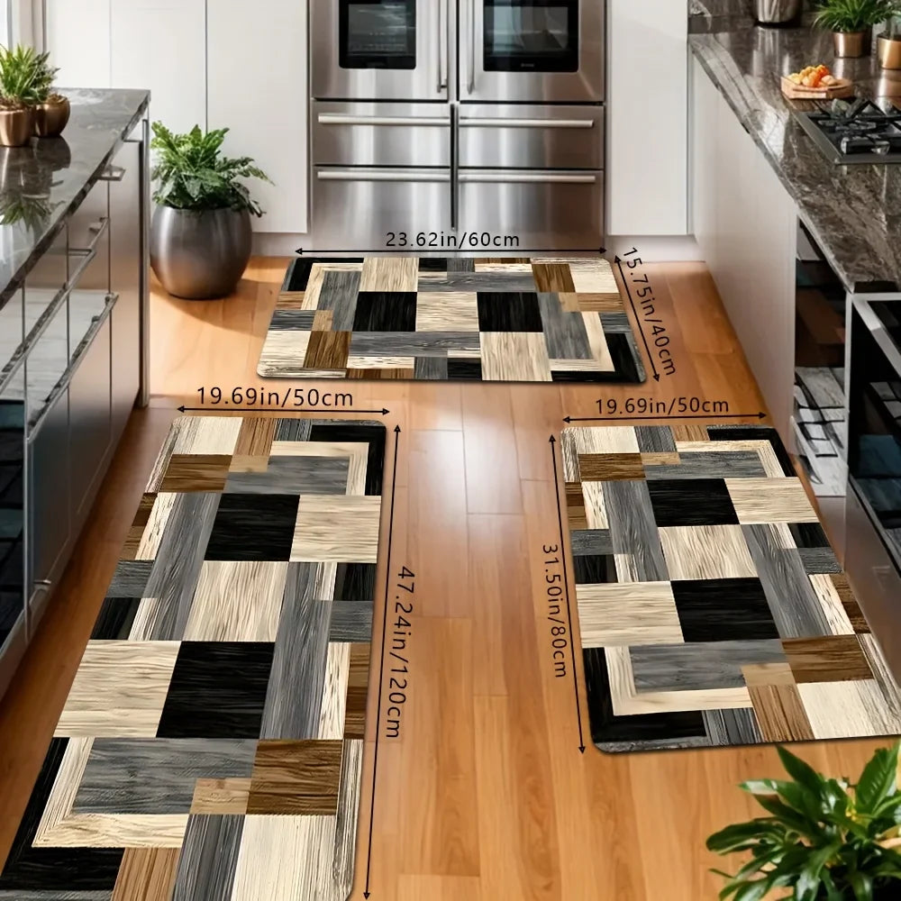 VIKAMA Tapis de sol géométrique patchwork Tapis de cuisine Tapis de porte moelleux Paillasson Tapis de salon pour chambre à coucher Décoration intérieure