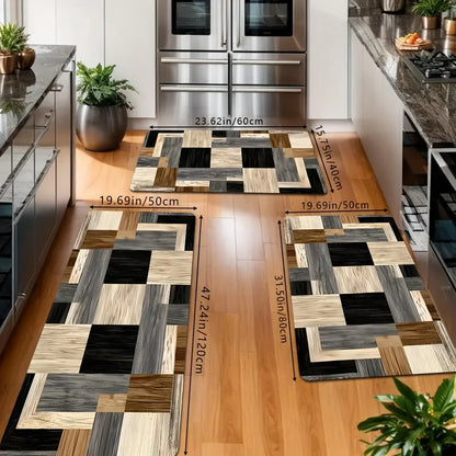 VIKAMA Tapis de sol géométrique patchwork Tapis de cuisine Tapis de porte moelleux Paillasson Tapis de salon pour chambre à coucher Décoration intérieure