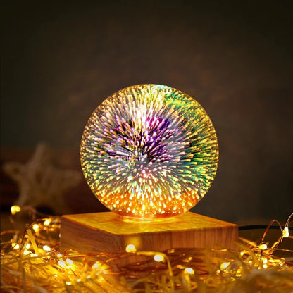 3D Firework LED Night Light | Starry Sky Glass Ball Table Lamp for Home Decor