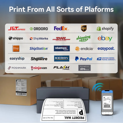 Wireless 4x6 Thermal Shipping Label Printer 300DPI Bluetooth WiFi Small Business
