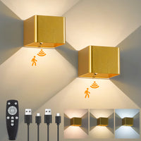Battery Operated LED Wall Light Motion Sensor Remote Rechargeable Bedroom