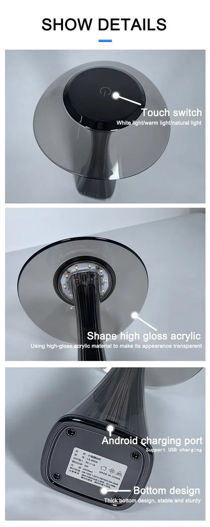 Touch Dimmable Wireless Table Lamp USB Rechargeable Bedside Ambient Light
