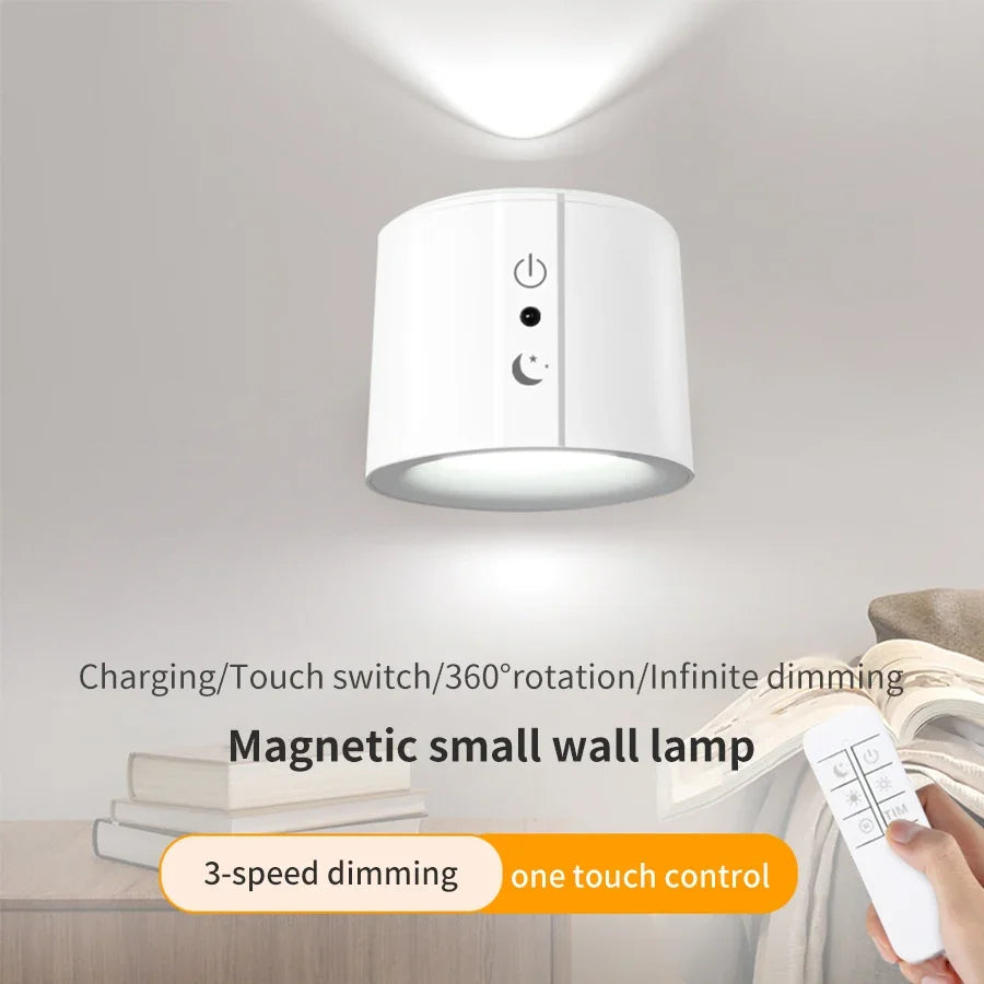 Wireless LED Wall Sconce Light 360° Rotatable Touch Control 3 Color Bedroom Lamp