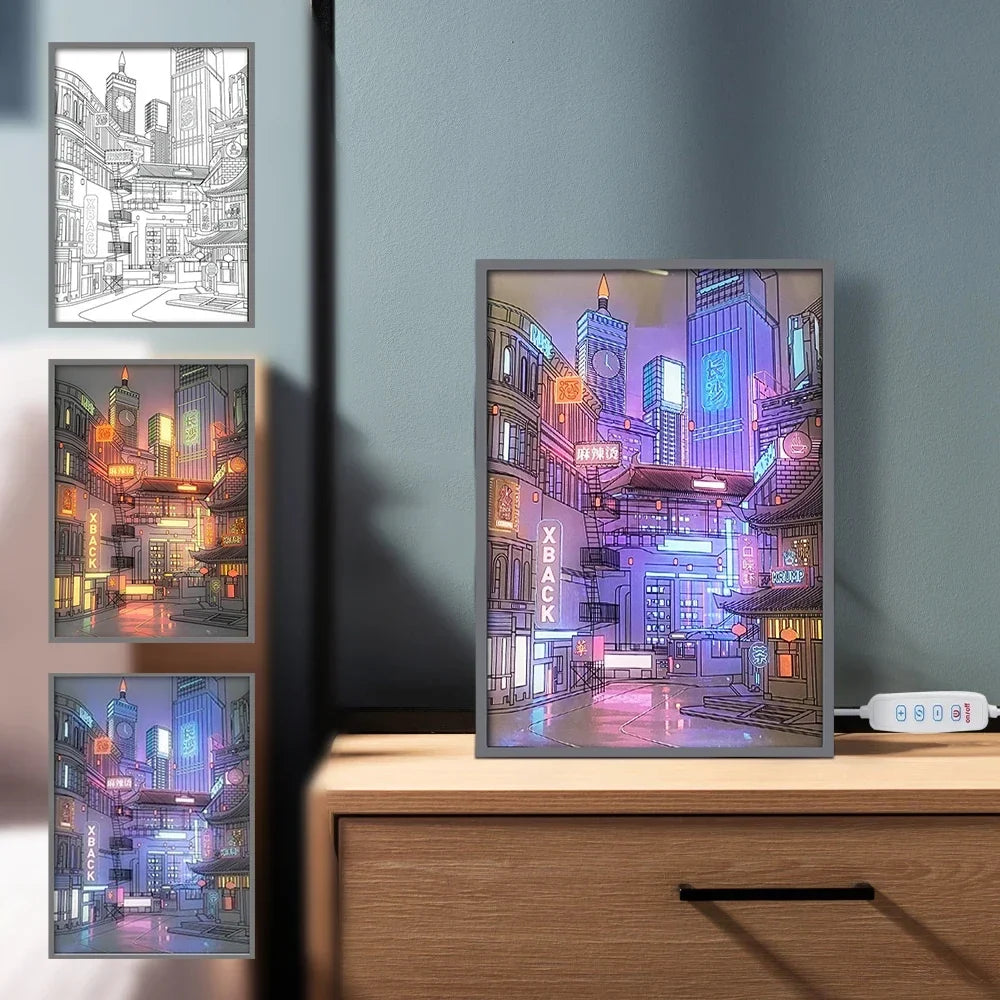 LED Cityscape Night View Light Painting USB Dimmable Wall Art Lamp Home Decor