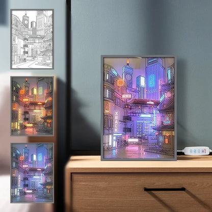 LED Cityscape Night View Light Painting USB Dimmable Wall Art Lamp Home Decor