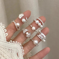 PANJBJ 925 Sterling Silver Pearl Irregular Ring | Women Shell Overlapping Hollow Sweet Design Jewelry