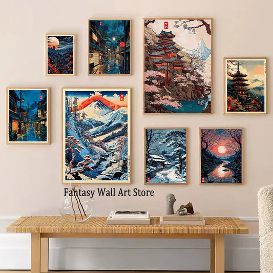 Tokyo Paysage Anime Illustration Imprimer Scène de Nuit Japonaise Affiche Fuji Style Peinture Vintage Art Décor Toile Murale Rétro
