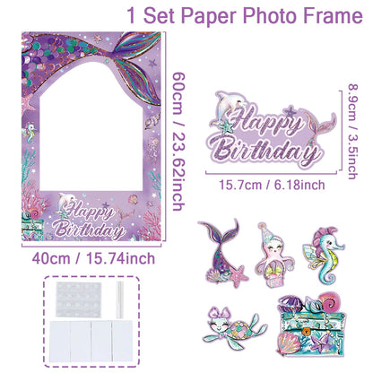 Fond de cadre photo sirène Petite queue de sirène Décoration de fête d'anniversaire Enfants Fille Baby Shower Fournitures de fête d'anniversaire Toile de fond