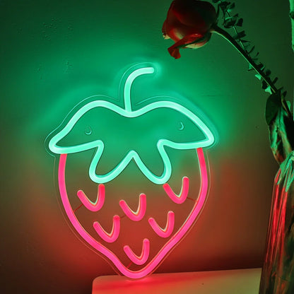 Strawberry Neon Sign LED Neon Light Wall Decor for Bdroom Game Room Store Party Kitchen Restaurant Club Gift for Friend