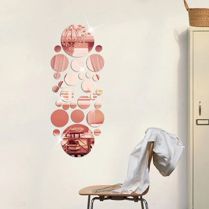 26pcs Round Acrylic Mirror Stickers | Self-Adhesive Removable Wall Decor for Bathroom and Kitchen