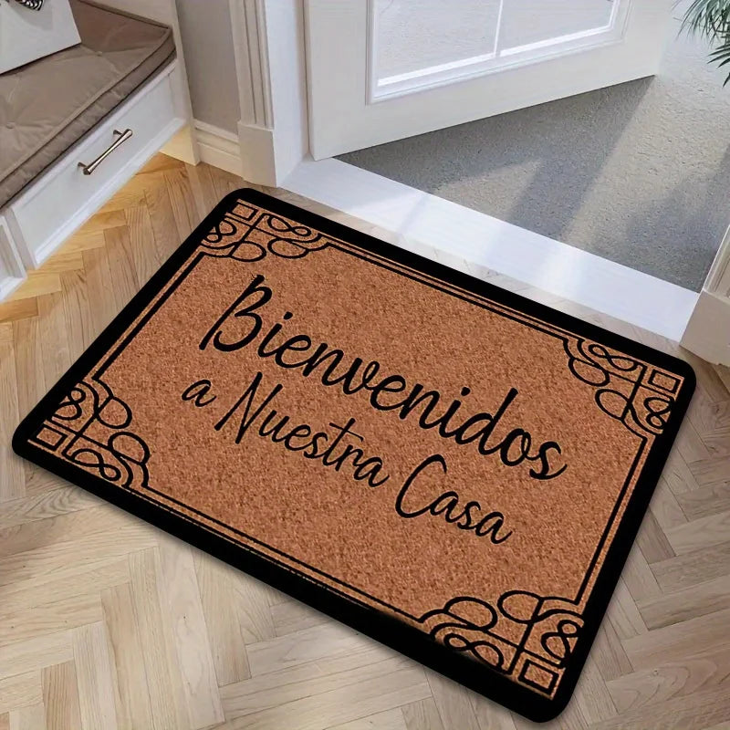 Felpudo de entrada suave y absorbente VIKAMA "Bienvenidos" en español. Decoración para el hogar, baño, patio exterior, alfombra antideslizante