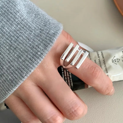 VENTFILLE 925 Sterling Silver Arched Wide Geometric Punk Ring | Asymmetric Cocktail Jewelry