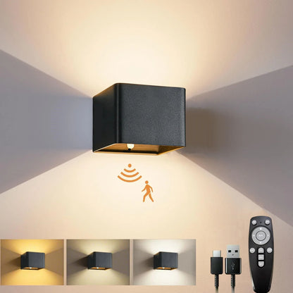 Battery Operated LED Wall Light Motion Sensor Remote Rechargeable Bedroom