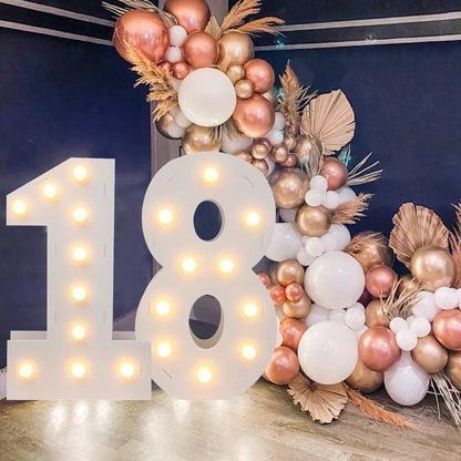 Marco de luz LED de 91,5 cm con números gigantes, decoración para fiesta de primer cumpleaños, bodas, 30, 50, 60 cumpleaños, baby shower.