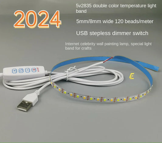 5V USB LED Strip Light | Two-Color Temperature with Electrodeless Dimming