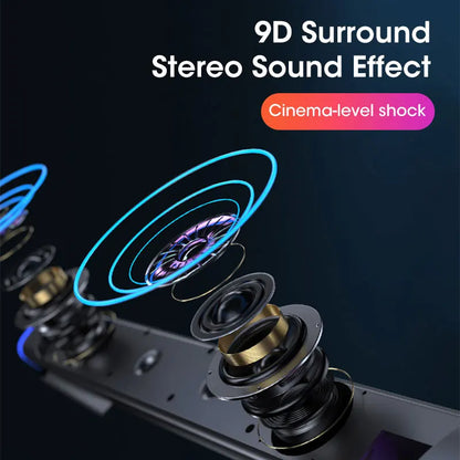4D Computer Bluetooth Speaker Bar – Stereo Sound Subwoofer for PC, Laptop & Mac