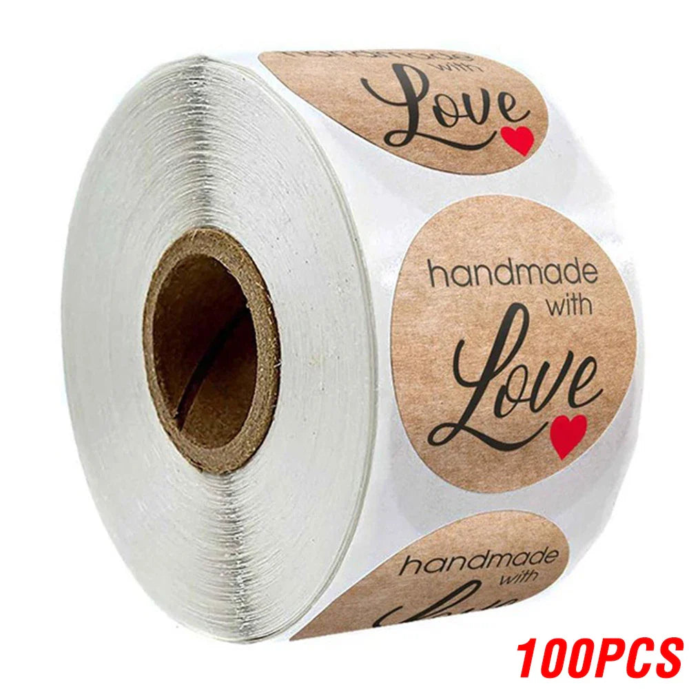 Vintage Kraft Paper Stickers | Handmade With Love Thank You Labels for Packaging and Gifts