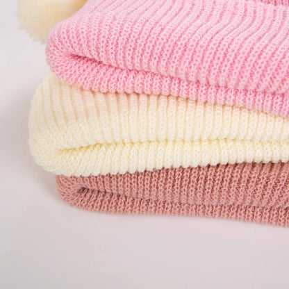 0-12M Solid Knitted Cute Pom Pom Cap | Newborn Baby Turban Hat