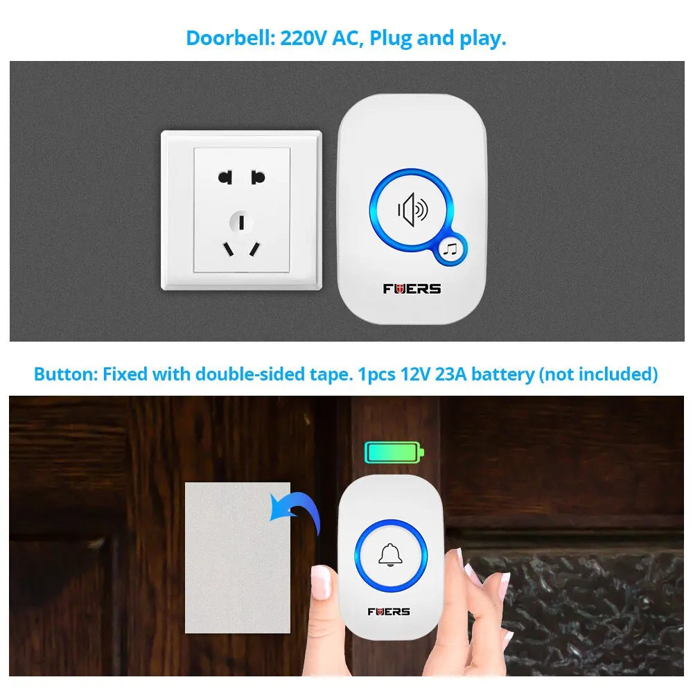 Wireless Waterproof Doorbell Welcome Chime 32 Songs Battery Operated