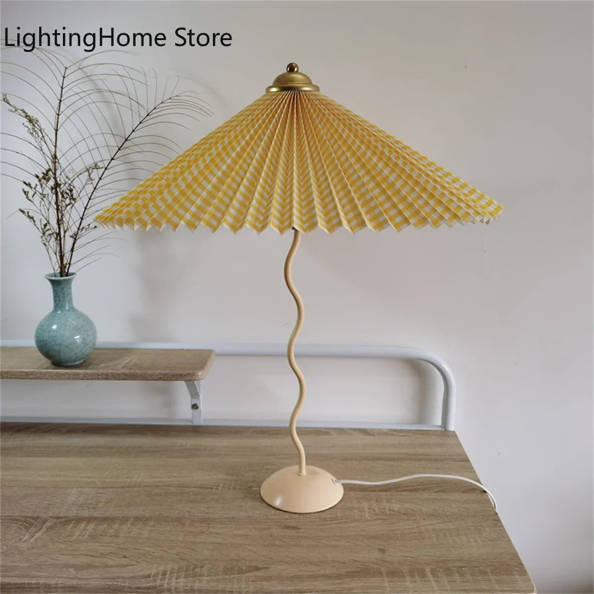 Lampe de table style rétro plissée, abat-jour parapluie, nordique médiéval coréen, pour chambre principale, lampe de chevet pivotante en fer forgé, livraison directe.