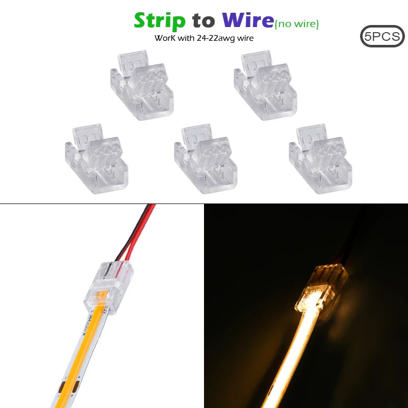 LED Strip Connectors and Fixing Clips Kit | 2-Pin COB Corner Connectors for Tape Lights