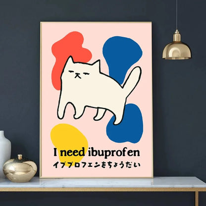 Affiches drôles de mèmes de chats, bande dessinée japonaise de chat, art de la culture des mèmes Internet, impression sur toile, décoration moderne de salon, chambre à coucher, cadeau