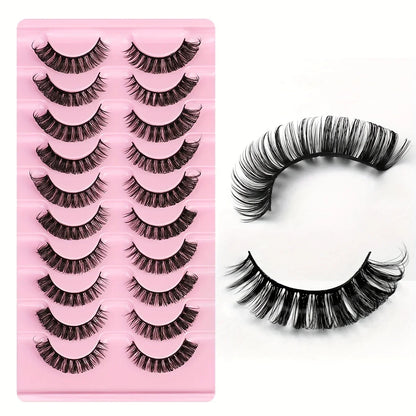 10 Pairs Russian Strip Lashes DD Curl | Fluffy Wispy Faux Mink Lashes Pack