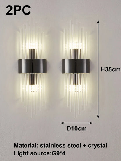 Crystal Wall Sconce G9 – Gold/Black Stainless Steel Light for Bedroom & Living Room
