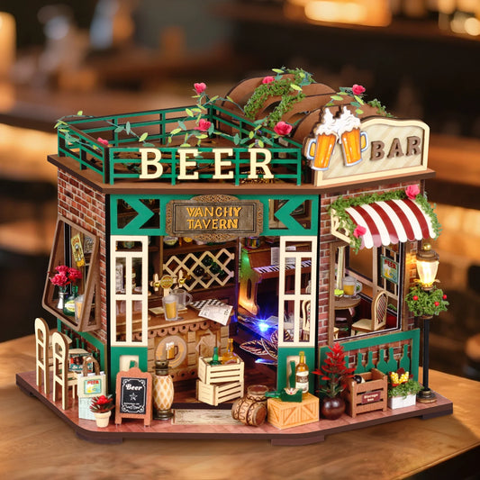Kit de Bricolage Bar à Bière – Maquette Artisanale Micro Maison Cadeau de Noël pour Adultes, Décoration de Maison de Poupée Créative (Assemblage Requis)