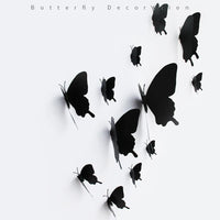 12Pcs/set 3D Black Pteris Butterfly Wall Sticker Set | Magnetic Decorations