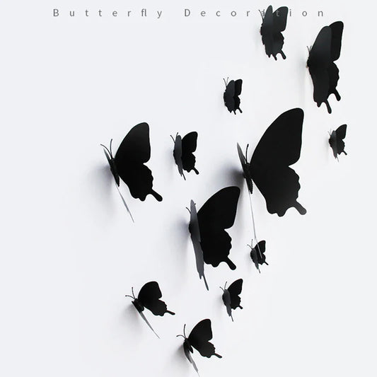 12Pcs/set 3D Black Pteris Butterfly Wall Sticker Set | Magnetic Decorations