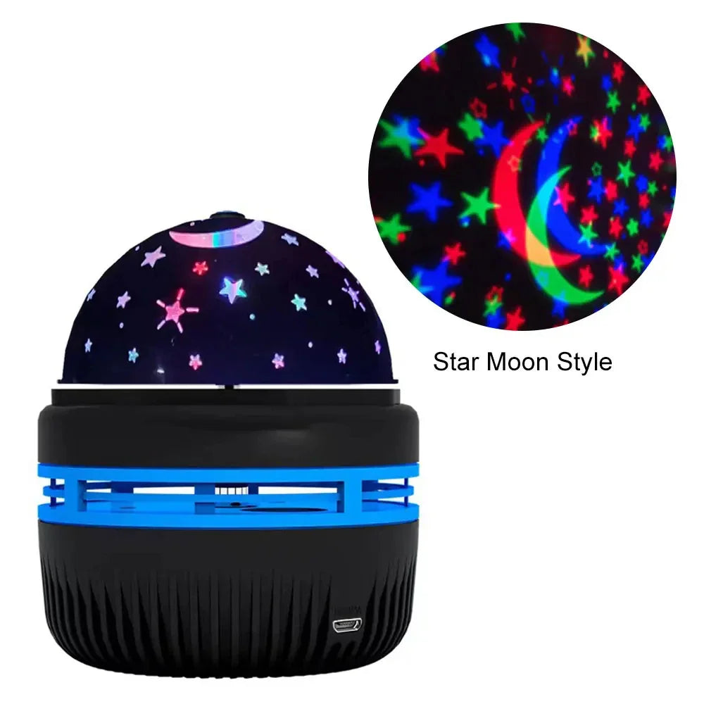 Starry Moon Night Light Projector | USB RGB Rotating Ambiance Lamp for Kids Room
