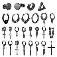 Vintage Punk Stainless Steel Stud Earrings for Men Women | 1 Pair Black Earrings Set