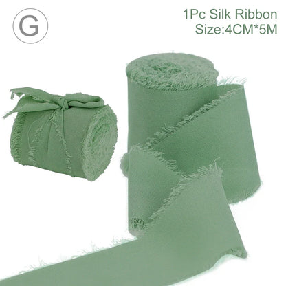 5M Handmade Frayed Edged Satin Chiffon Silk Ribbon For Wedding Invitation Wrapping Bouquets Birthday Party Decorations Gifts