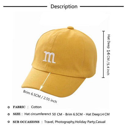 Kids Unisex Baseball Cap with M Letter Embroidery | Adjustable Cotton Sun Hat