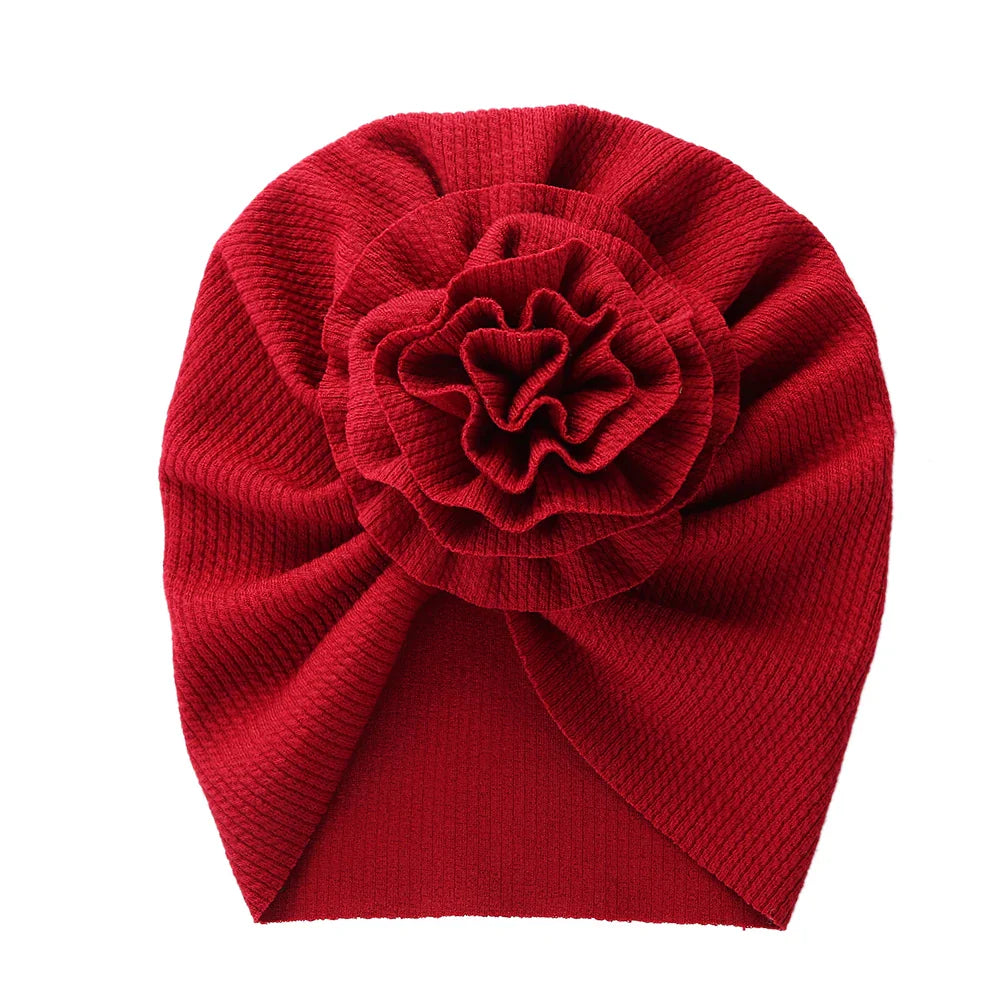 Big Blossom Flower Ribbed Turban Baby Hat | Soft Cotton Topknot Bonnet for Newborns and Toddlers