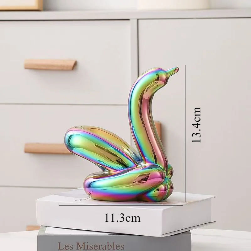 13.4cm Mini Créatif Ballon Cygne Abstrait Céramique Ornement Sculpture Bureau Statue Maison Bureau Accessoires Décoration Cadeau